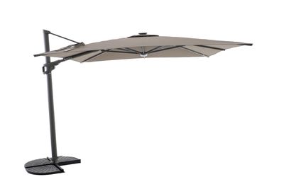Zweefparasol Luxus 300x300cm quartz grijs-taupe met led