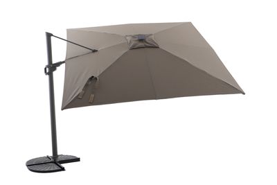 Zweefparasol Luxus 300x300cm quartz grijs-taupe met led