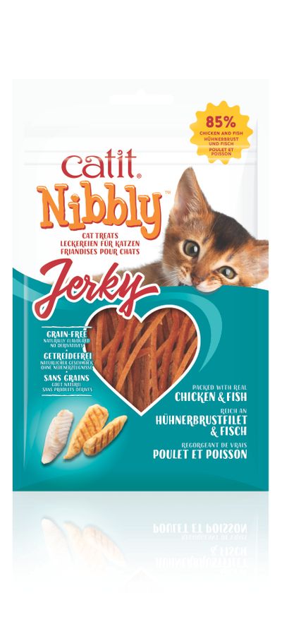 Kattensnack nibbly jerky kip & vis 30g