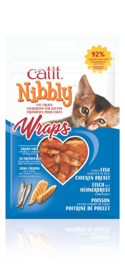 Kattensnack nibbly wraps kip & vis 30g