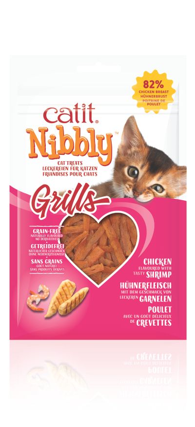 Kattensnack nibbly grills kip & garnaal 30g