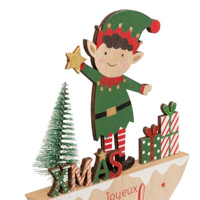 Houten decoratie elf h17cm