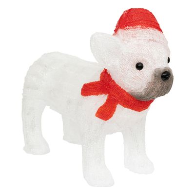 Acryl hond met kerstmuts 60 led h37cm