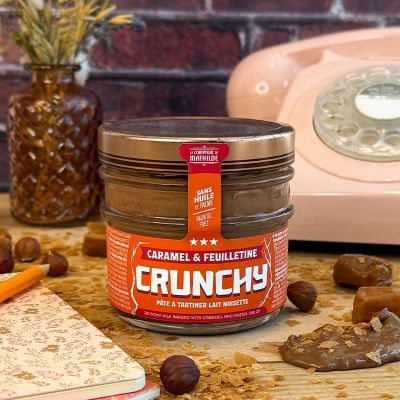 Broodpasta hazelnoot karamel en feuilletine