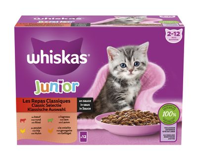 Natvoer voor katten |whiskas pouch classic in saus junior.85g 12p