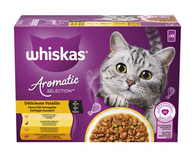 Natvoer voor katten |whiskas gevogelte aromatic select.12x85g