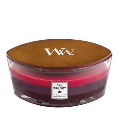 Bougie Woodwick Trilogy Baies mûries au soleil ellipse