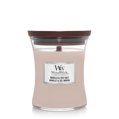 Bougie Woodwick Vanille & sel de mer moyenne