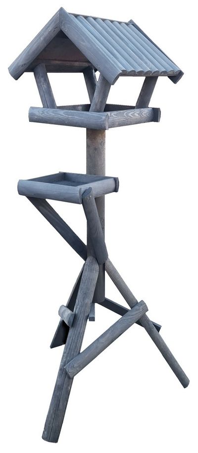 Winterhuis op voet met voedertafel 18x18 ribdak grijs/grijs