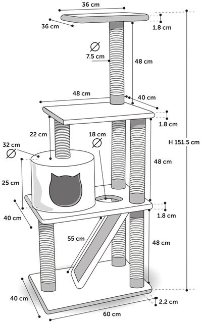 Arbre à chat forza noir 60x40x151,5cm