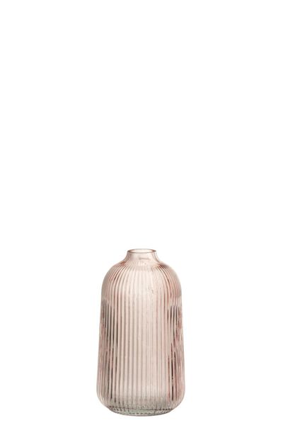 Vaas ribbels hoog glas roze (9x9x18cm)