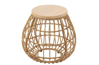 Table d'appoint exterieure panier rattan/bois nature