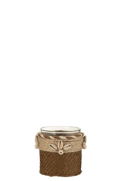 Theelichthouder met schelpen glas bruin