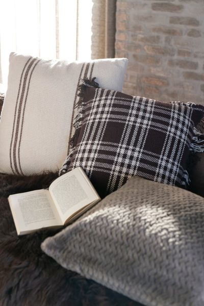 Kussen Gestreept wit/Bruin