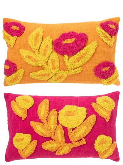 Coussin rectangle broderie fleur coton mix assortiment de 2