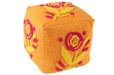 Pouf carrÉ fleur coton orange/rose/jaune