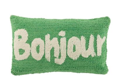 Kussen bonjour getuft katoen groen/wit