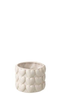 Cachepot coeurs grès écru s