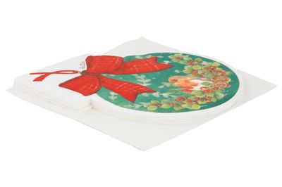 Serviettes tartan bird in xmas ball 