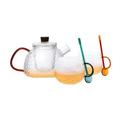 Set van theepot met filter, 2 mokken en lepeltjes