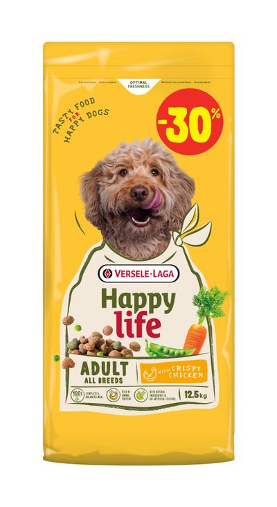 Hondenbrokken happy life adult chicken promo 12,5kg waarvan 3,75kg gratis
