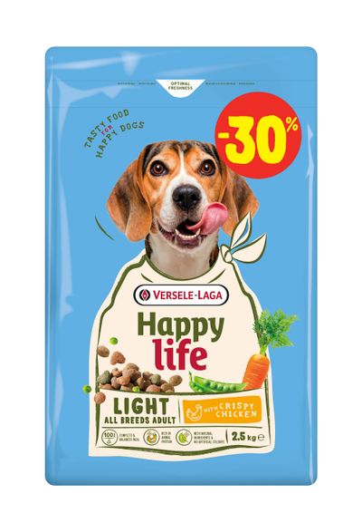Hondenbrokken happy life adult light promo 2,5kg waarvan 750g gratis