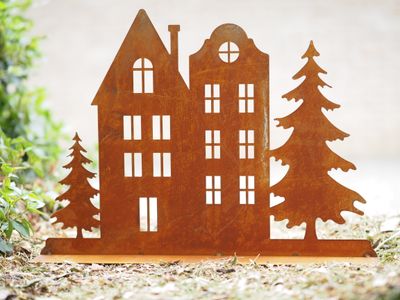 Maisons avec arbres sur base, paysage d'hiver