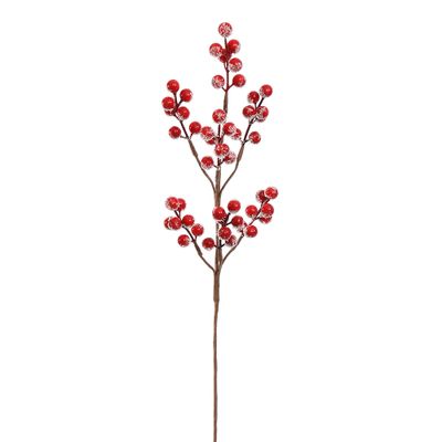Branche de baies enneigée 60cm rouge