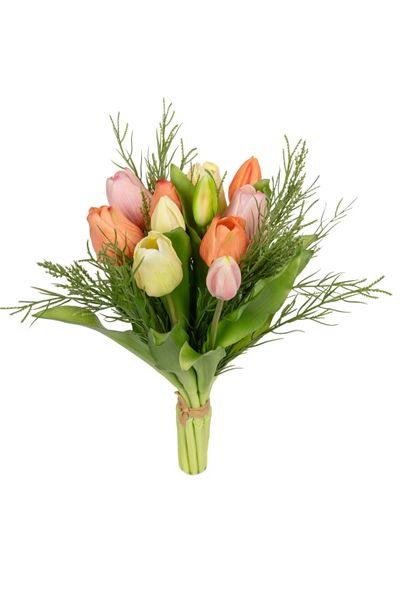 Bouquet de tulipes/herbe saumon/rose mix