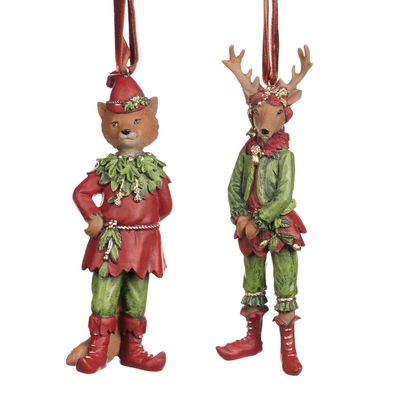 Ornement animaux de la forêt cerf/renard - lot de 2