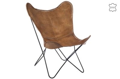 Lounge stoel leder/metaal cognac 