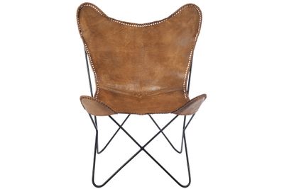 Chaise lounge cuir/metal cognac