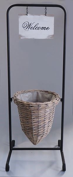 Panier en osier dans un support noir Welcome 90cm