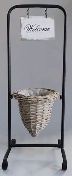 Rieten mand in houder zwart Welcome 70cm