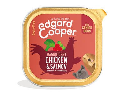 Edgard & cooper, barquette pour chien senior au poulet et au saumon, 150g