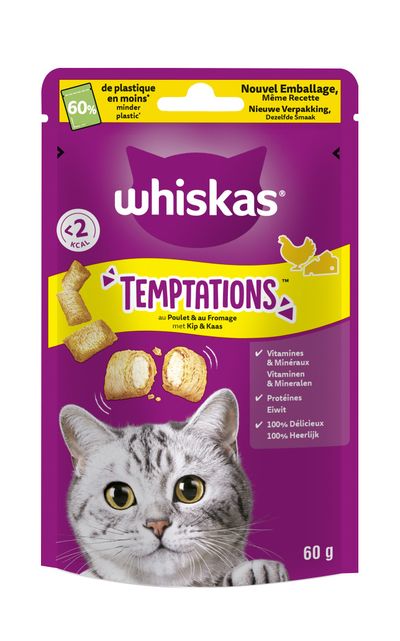 Snacks voor katten |whiskas temptations kip 60g