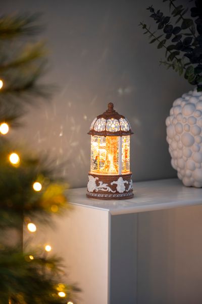 Laterne à eau, carrousel avec figurines en pain d'épices, led blanc chaud, intérieur