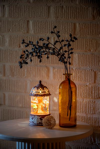 Laterne à eau, carrousel avec figurines en pain d'épices, led blanc chaud, intérieur