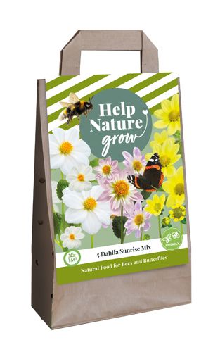 Tas 'help nature grow' met 5 dahlias sunrise mix