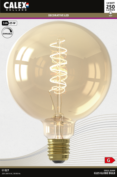 calex led flex filament globe lamp G125 goud E27 dimbaar
