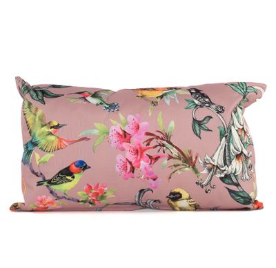 Coussin d'extérieur oiseaux vieux rose 30x50cm