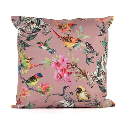 Coussin d'extérieur oiseaux vieux rose 45x45cm