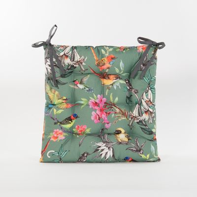 Gewatteerd stoelkussen vogels groen 38x38cm