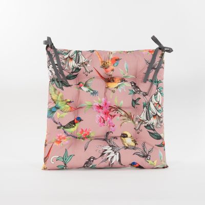 Gewatteerd stoelkussen vogels oud roze 38x38cm