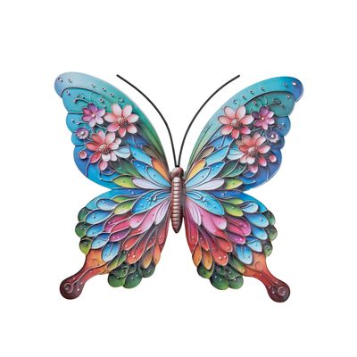 Vlinder met bloemen wand decoratie 46,3x50cm