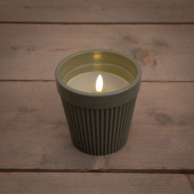Bougie d'extérieur en pot 3d flamme olive
