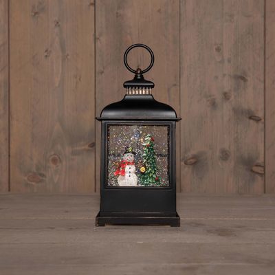 Lanterne led bonhomme de neige avec eau pailletée
