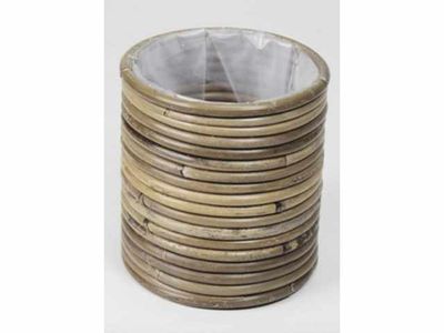 Pot rond à rayures gris d14h14cm