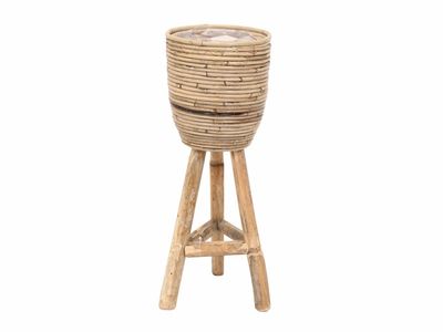 Pot rayé pieds en bois gris d20h47cm