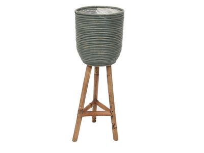 Pot rayé pieds en bois vert d25h74cm